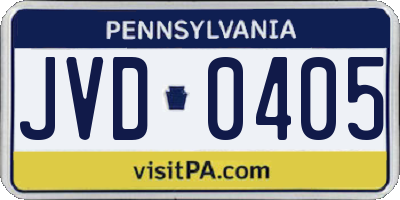 PA license plate JVD0405