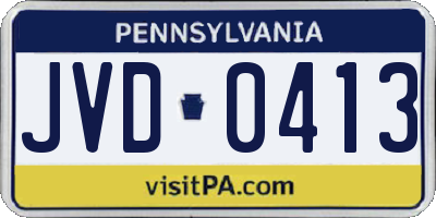 PA license plate JVD0413