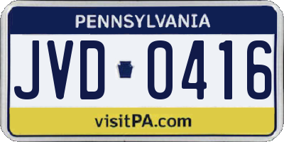 PA license plate JVD0416