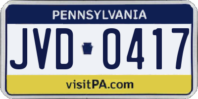 PA license plate JVD0417
