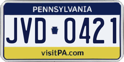PA license plate JVD0421