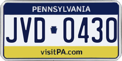 PA license plate JVD0430