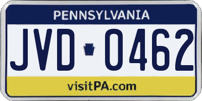 PA license plate JVD0462