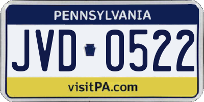 PA license plate JVD0522