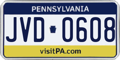 PA license plate JVD0608
