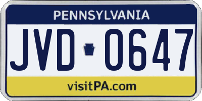 PA license plate JVD0647