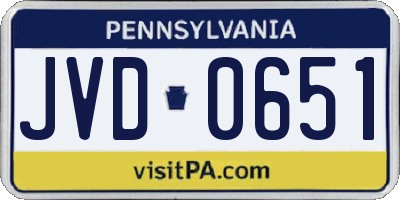 PA license plate JVD0651