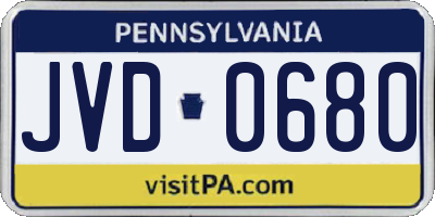 PA license plate JVD0680