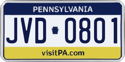 PA license plate JVD0801