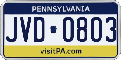 PA license plate JVD0803