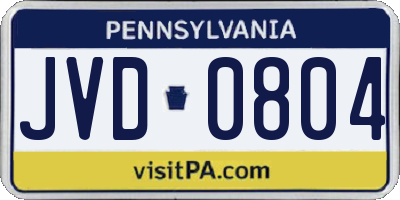 PA license plate JVD0804