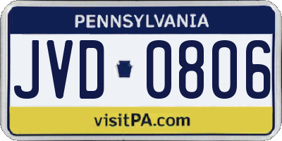 PA license plate JVD0806