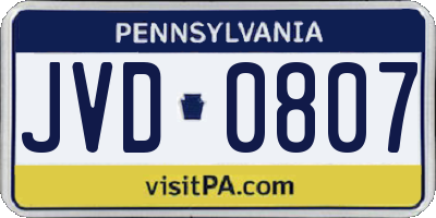 PA license plate JVD0807