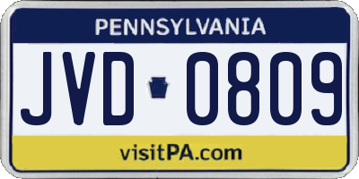 PA license plate JVD0809