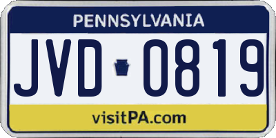 PA license plate JVD0819