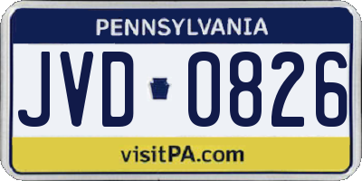 PA license plate JVD0826