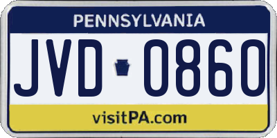 PA license plate JVD0860