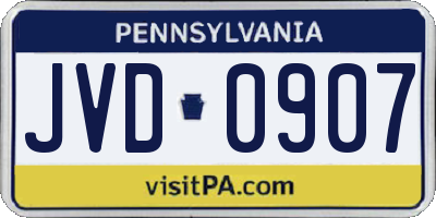 PA license plate JVD0907