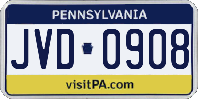 PA license plate JVD0908