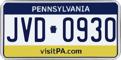 PA license plate JVD0930