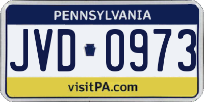 PA license plate JVD0973