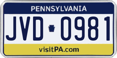 PA license plate JVD0981