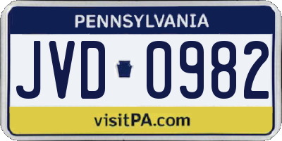 PA license plate JVD0982