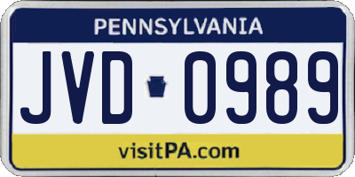 PA license plate JVD0989