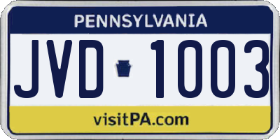 PA license plate JVD1003