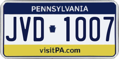 PA license plate JVD1007