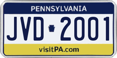 PA license plate JVD2001