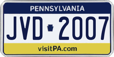 PA license plate JVD2007