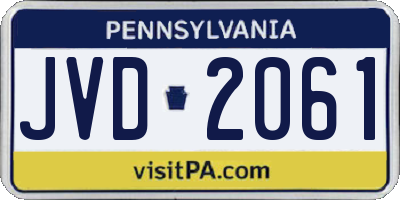 PA license plate JVD2061