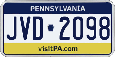 PA license plate JVD2098