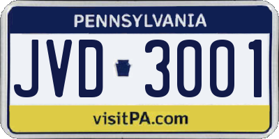 PA license plate JVD3001
