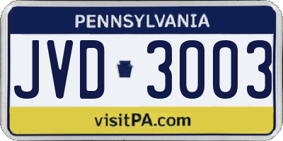PA license plate JVD3003