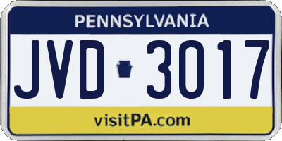 PA license plate JVD3017