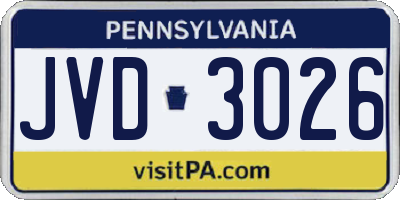 PA license plate JVD3026