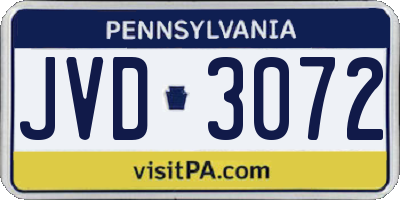 PA license plate JVD3072