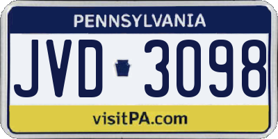 PA license plate JVD3098