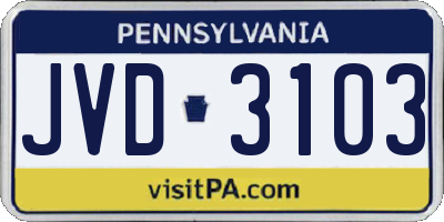PA license plate JVD3103