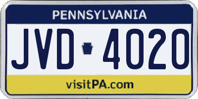 PA license plate JVD4020