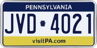 PA license plate JVD4021