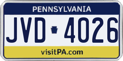 PA license plate JVD4026