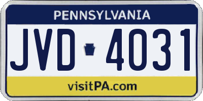 PA license plate JVD4031