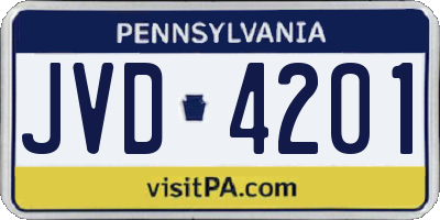 PA license plate JVD4201