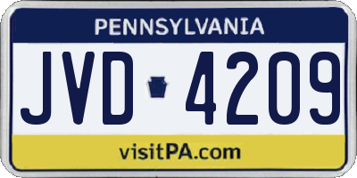 PA license plate JVD4209