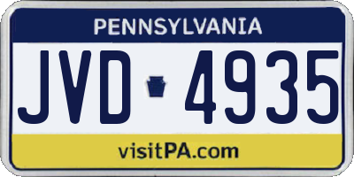 PA license plate JVD4935