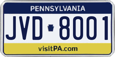 PA license plate JVD8001