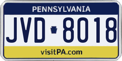 PA license plate JVD8018